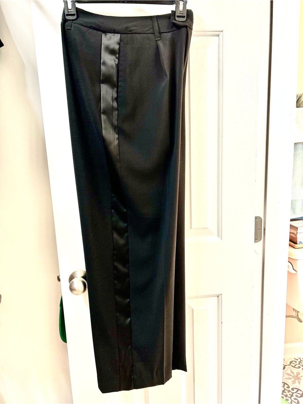Black Womens Dress Trousers, Tuxedo Style Leg